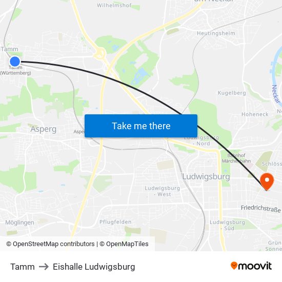 Tamm to Eishalle Ludwigsburg map