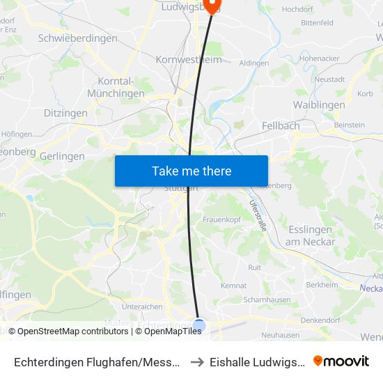 Echterdingen Flughafen/Messe (Sab) to Eishalle Ludwigsburg map