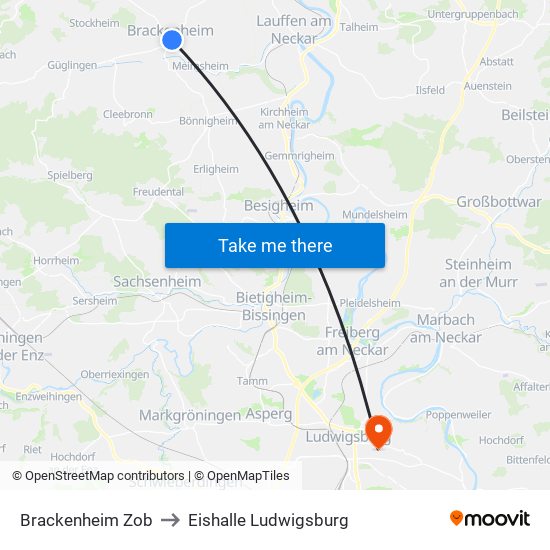 Brackenheim Zob to Eishalle Ludwigsburg map