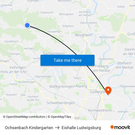 Ochsenbach Kindergarten to Eishalle Ludwigsburg map