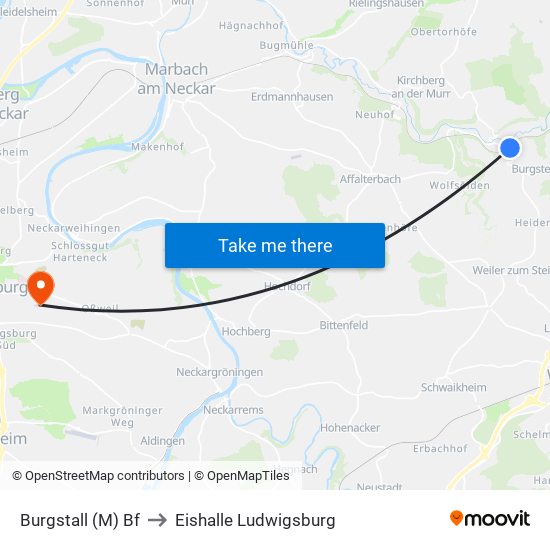 Burgstall (M) Bf to Eishalle Ludwigsburg map