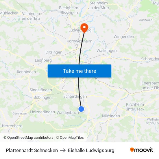 Plattenhardt Schnecken to Eishalle Ludwigsburg map