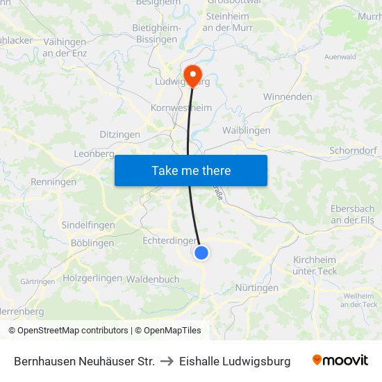 Bernhausen Neuhäuser Str. to Eishalle Ludwigsburg map