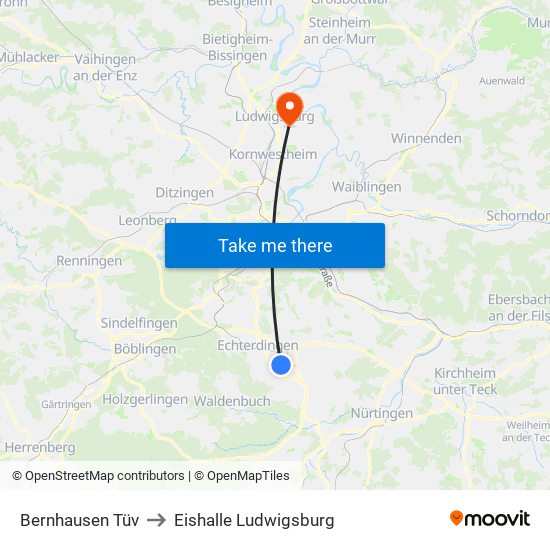 Bernhausen Tüv to Eishalle Ludwigsburg map
