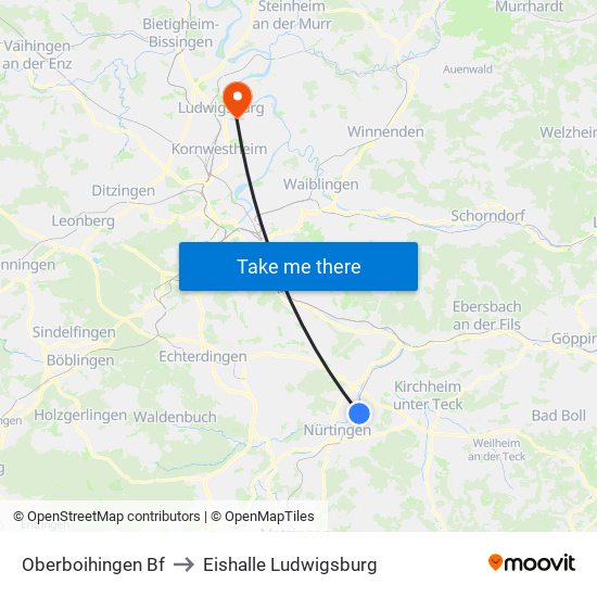 Oberboihingen Bf to Eishalle Ludwigsburg map