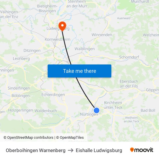 Oberboihingen Warnenberg to Eishalle Ludwigsburg map