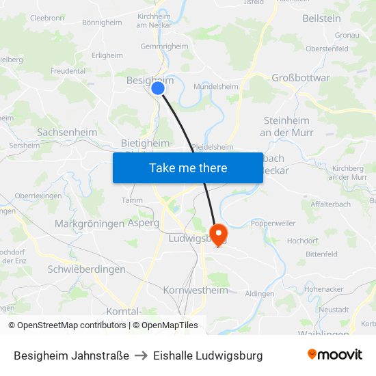 Besigheim Jahnstraße to Eishalle Ludwigsburg map