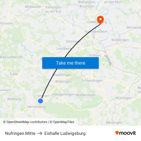Nufringen Mitte to Eishalle Ludwigsburg map