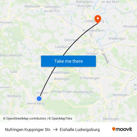 Nufringen Kuppinger Str. to Eishalle Ludwigsburg map