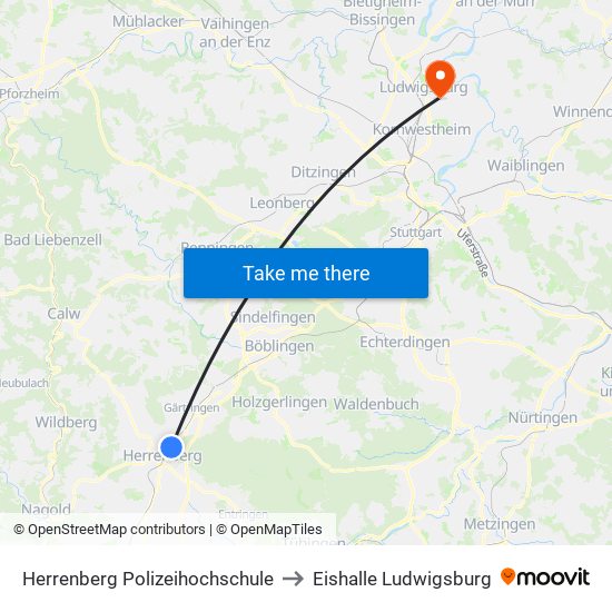 Herrenberg Polizeihochschule to Eishalle Ludwigsburg map