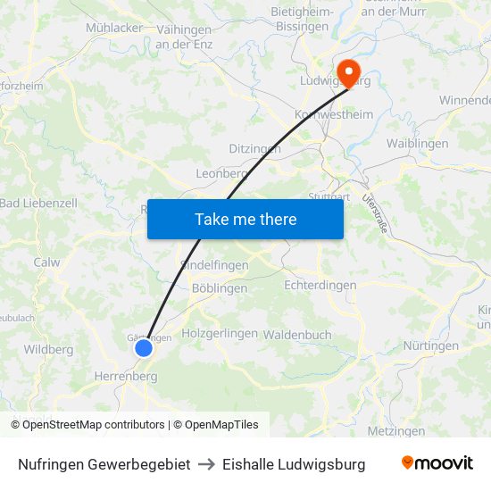 Nufringen Gewerbegebiet to Eishalle Ludwigsburg map