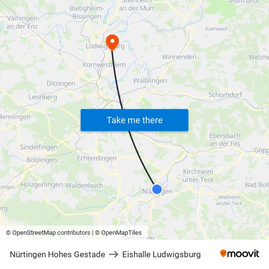 Nürtingen Hohes Gestade to Eishalle Ludwigsburg map