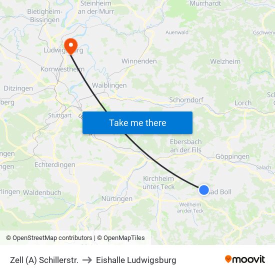 Zell (A) Schillerstr. to Eishalle Ludwigsburg map