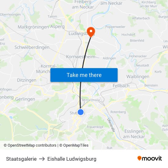 Staatsgalerie to Eishalle Ludwigsburg map