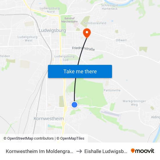 Kornwestheim Im Moldengraben to Eishalle Ludwigsburg map