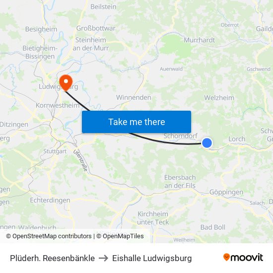 Plüderh. Reesenbänkle to Eishalle Ludwigsburg map