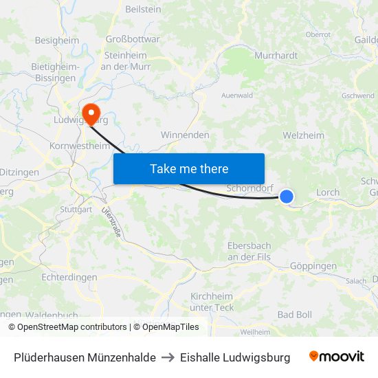Plüderhausen Münzenhalde to Eishalle Ludwigsburg map