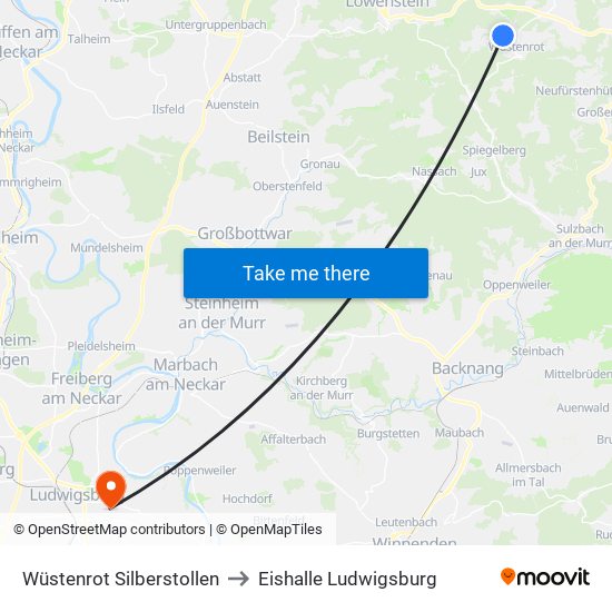 Wüstenrot Silberstollen to Eishalle Ludwigsburg map