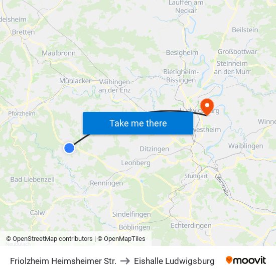 Friolzheim Heimsheimer Str. to Eishalle Ludwigsburg map