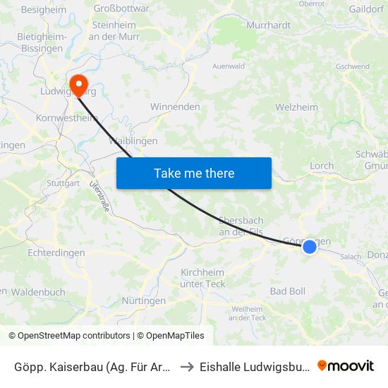 Göpp. Kaiserbau (Ag. Für Arb.) to Eishalle Ludwigsburg map