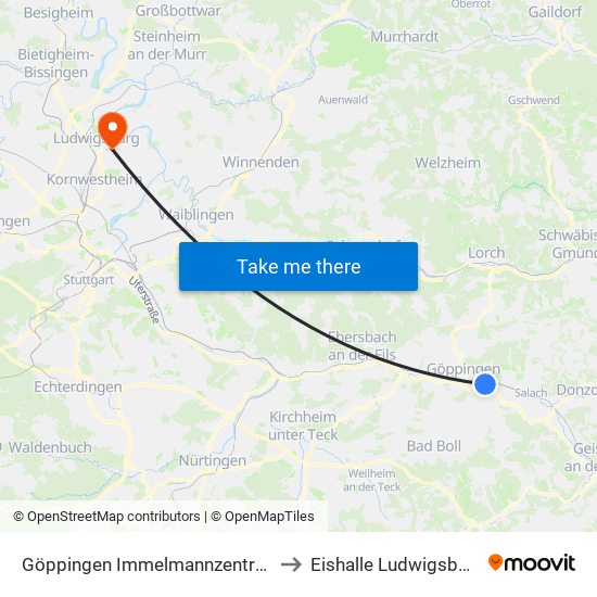 Göppingen Immelmannzentrum to Eishalle Ludwigsburg map