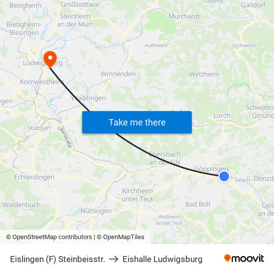 Eislingen (F) Steinbeisstr. to Eishalle Ludwigsburg map