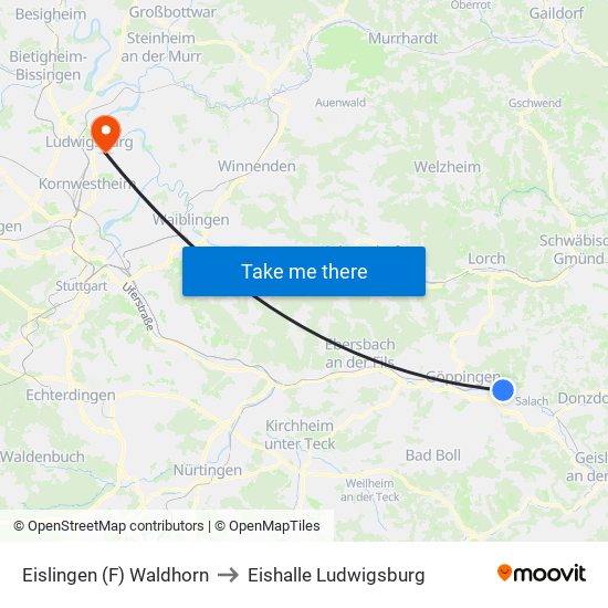 Eislingen (F) Waldhorn to Eishalle Ludwigsburg map