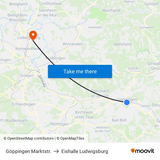 Göppingen Marktstr. to Eishalle Ludwigsburg map