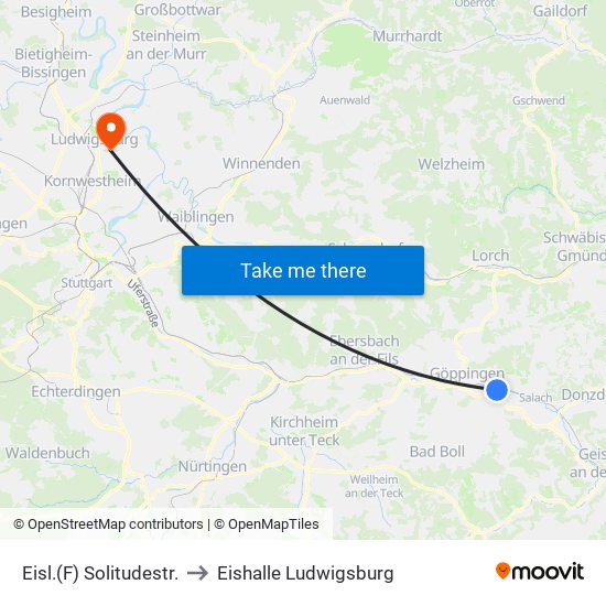 Eisl.(F) Solitudestr. to Eishalle Ludwigsburg map