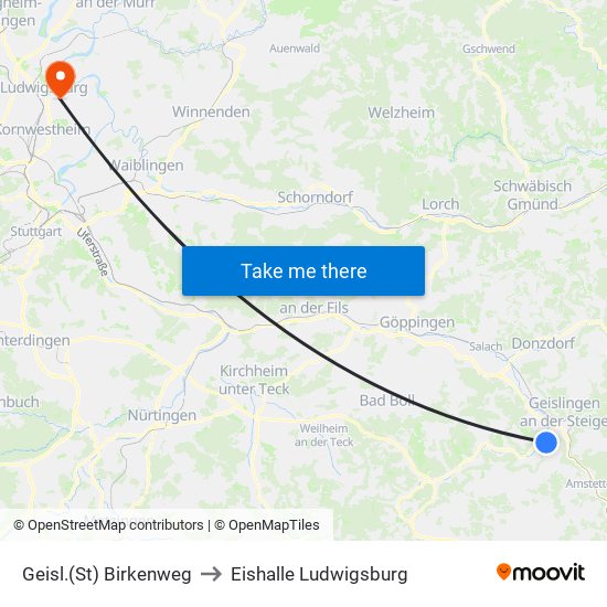 Geisl.(St) Birkenweg to Eishalle Ludwigsburg map