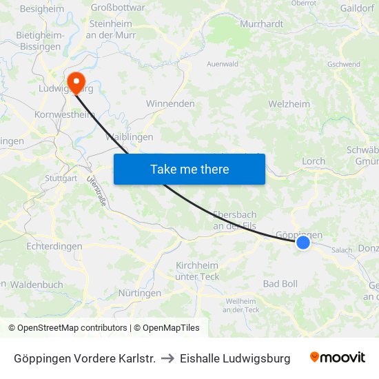 Göppingen Vordere Karlstr. to Eishalle Ludwigsburg map
