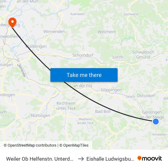 Weiler Ob Helfenstn. Unterdorf to Eishalle Ludwigsburg map