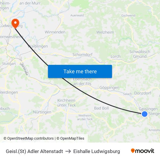 Geisl.(St) Adler Altenstadt to Eishalle Ludwigsburg map