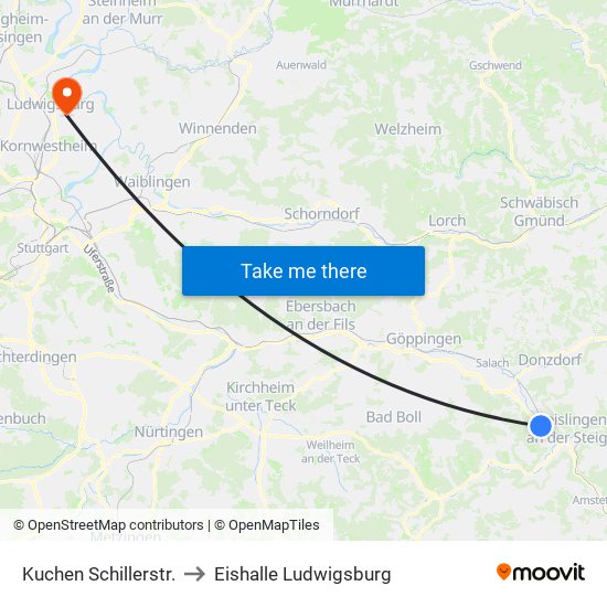 Kuchen Schillerstr. to Eishalle Ludwigsburg map