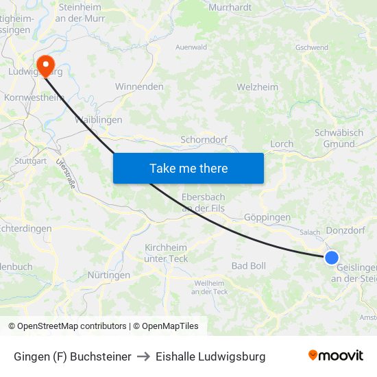 Gingen (F) Buchsteiner to Eishalle Ludwigsburg map