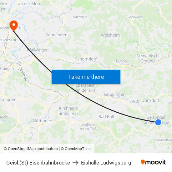 Geisl.(St) Eisenbahnbrücke to Eishalle Ludwigsburg map