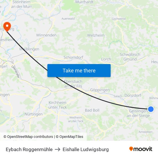 Eybach Roggenmühle to Eishalle Ludwigsburg map