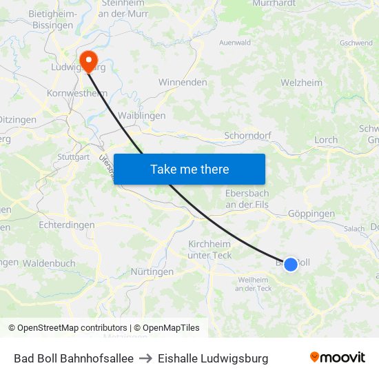 Bad Boll Bahnhofsallee to Eishalle Ludwigsburg map