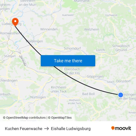 Kuchen Feuerwache to Eishalle Ludwigsburg map