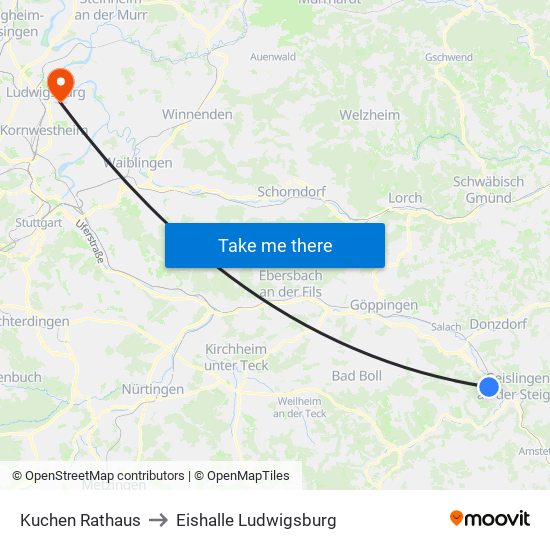 Kuchen Rathaus to Eishalle Ludwigsburg map