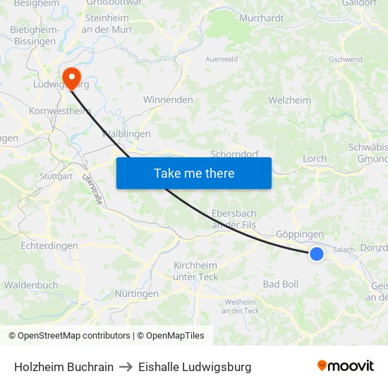 Holzheim Buchrain to Eishalle Ludwigsburg map