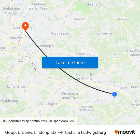 Göpp. Ursenw. Lindenplatz to Eishalle Ludwigsburg map