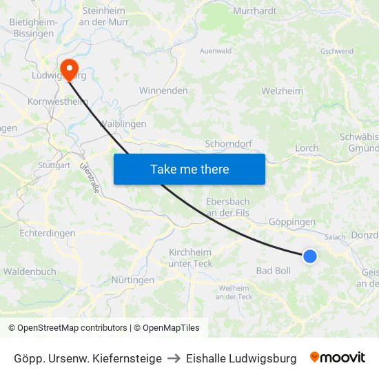 Göpp. Ursenw. Kiefernsteige to Eishalle Ludwigsburg map