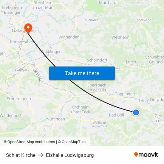 Schlat Kirche to Eishalle Ludwigsburg map