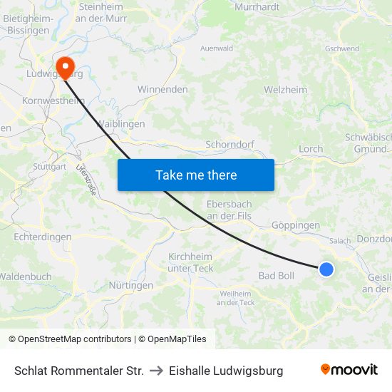 Schlat Rommentaler Str. to Eishalle Ludwigsburg map