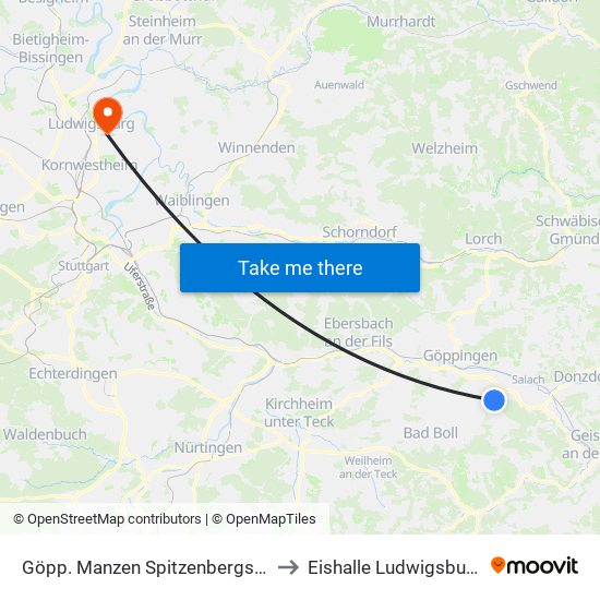 Göpp. Manzen Spitzenbergstr. to Eishalle Ludwigsburg map