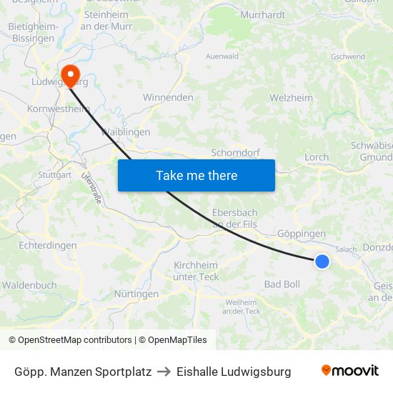 Göpp. Manzen Sportplatz to Eishalle Ludwigsburg map