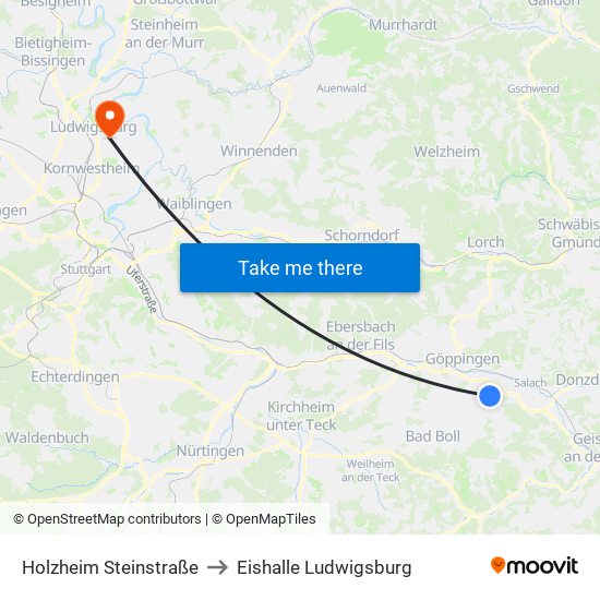 Holzheim Steinstraße to Eishalle Ludwigsburg map