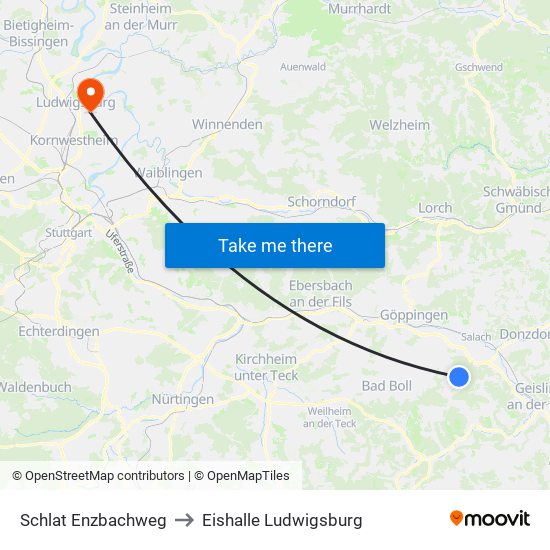 Schlat Enzbachweg to Eishalle Ludwigsburg map