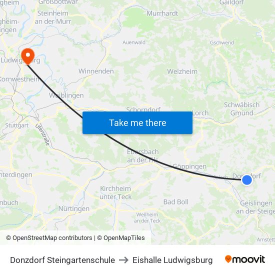 Donzdorf Steingartenschule to Eishalle Ludwigsburg map